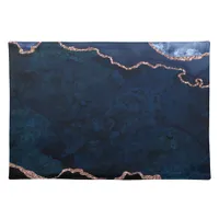 Chic Midnight Blue Abstract Elegant Marble Cloth Placemat