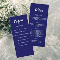 Navy blue birthday program dinner menu card