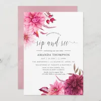 Marsala - Burgundy and Blush Floral Sip and See Invitation