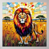 Vibrant Colorful Lion Mosaic   Poster