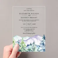 Rustic Pine Mountains Wedding Acrylic Invitations