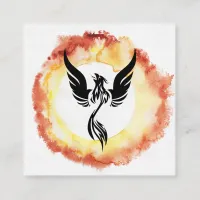 *~* Red Orange Flame Black Phoenix Ring of Fire Square Business Card