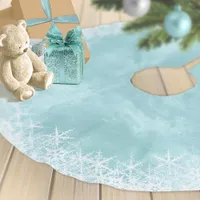 Snowflakes Border on Watercolor Teal ID727 Brushed Polyester Tree Skirt