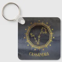 Dark Zodiac Astrology: Pisces Black Gold Name Keychain