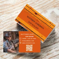 Wood ship builder photo QR code Business Card