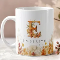 Monogram Initial E Fall Leaves Coffee Mug