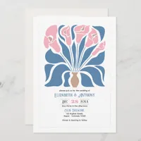 Blush & Denim Clay Abstract Floral Boho Wedding Invitation