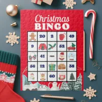 Blue White Playful Christmas Bingo jigsaw Puzzle