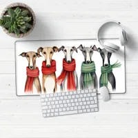 Cute Greyhounds in Winter Scarves Desk Mat