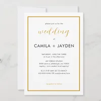 Minimalist White Elegant Gold Foil Border Wedding Invitation