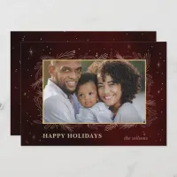 Red Gold Botanical Sparkle Photo Holiday Card