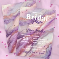 Purple Marble Gold Glitter Veins Bridal Shower Invitation