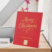 Christmas red gold business logo pedestal sign
