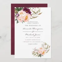 Burgundy - Marsala and Peach Floral Wedding Invite