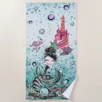 *~* Shells Glitter Mermaid Sea Turtle Sand Castle  Beach Towel