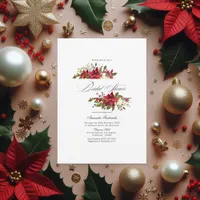 Burgundy Watercolor Floral Christmas Bridal Shower Invitation