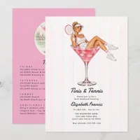 Tinis & Tennis Pink Martini Bachelorette Weekend Invitation