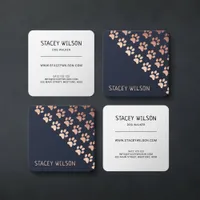 Elegant Rose Gold & Navy Dog Walker | Pet Groomer Square Business Card