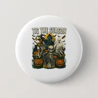 Vintage Tis Season Halloween Skeleton Retro Button