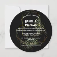 Modern Arched Black Gold Wedding Botanical Theme Invitation