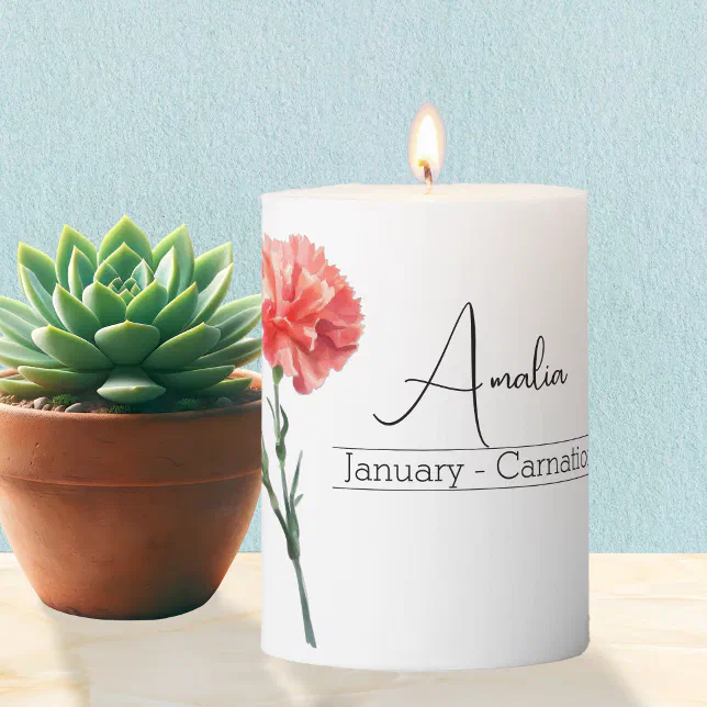 January Birth Month Flower Carnation Pillar Candle