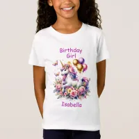 Birthday Girl Pink, Purple and Gold Unicorn T-Shirt