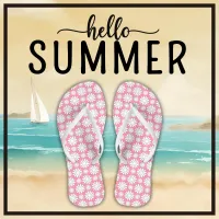 Cute Floral Daisy Pattern Baby Pink & White Summer Flip Flops