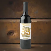 Modern Sparkling Golden 35th Birthday Celebration Wine Label