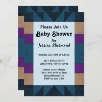 Aztec Tribal Abstract Baby Shower Blue Purple Tan Invitation