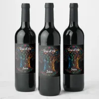 Tree of Life in full Stained Glass Mosaic Color. Wine Label