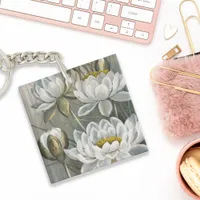 Ellis Rowan White Water Lily Vintage Flowers Keychain