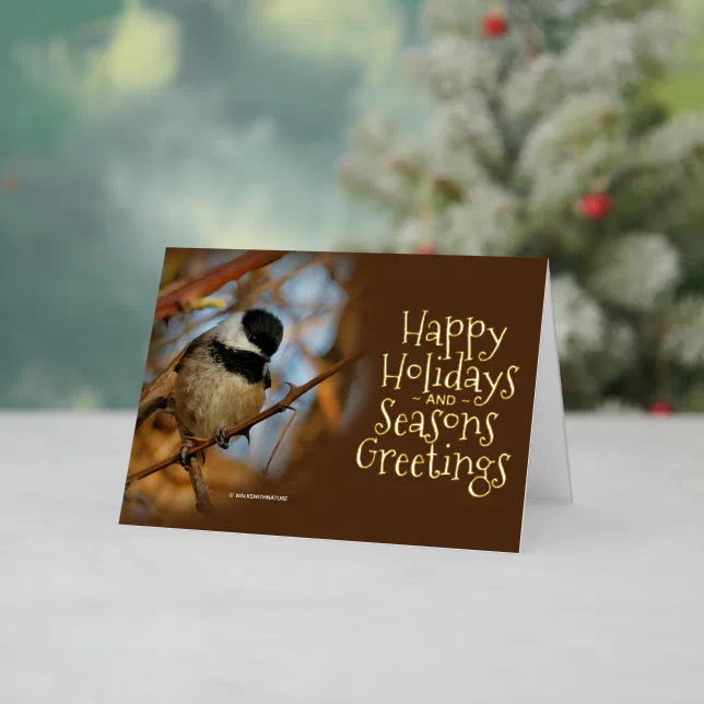 Cute Black-Capped Chickadee Songbird Christmas Foil Holiday Card