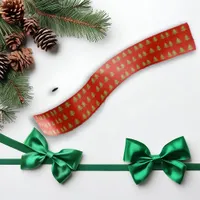 Bright Red Green Tree Pattern Christmas Satin Ribbon