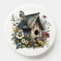 Pretty Watercolor Rustic Birdhouse and Bird PopSocket