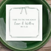 "Tie The Knot" Bow Forest Green Custom Wedding Napkins