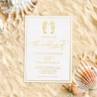 Seahorse Coastal Beach Elegant Script Wedding  Foil Invitation