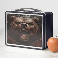 Fierce Grizzly: Leather Carved Power Metal Lunch Box