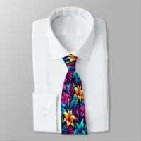 Neon Lilies Illuminate Tropical Dreamscape Neck Tie