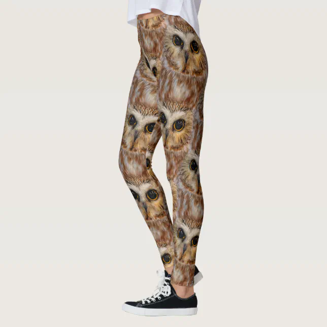 Cute Little Northern Saw Whet Owls Leggings