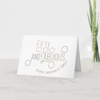 Elegant Fifty & Fabulous Typography Gold Birthday Card