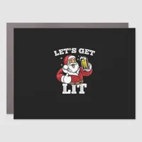Let's Get Lit Santa Drinking Beer Christmas Car Magnet