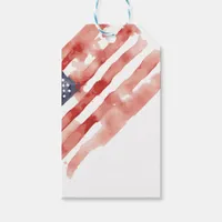 Diagonal Watercolor US Flag for 4th of July Gift Tags