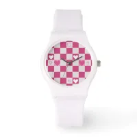 Pink Checkers & Hearts Watch