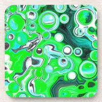 Lime Green and Aqua Blue Bubble Abstract Art Beverage Coaster