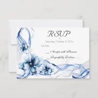 Elegant Dusty Blue Navy  Flowers Wedding  RSVP Card