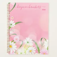 Elegant Personalized White Flowers Custom Planner