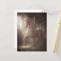 A beautiful pink merry go round horse postcard