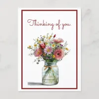 Thinking of You Watercolor Daisies in a Jar Postcard