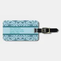 Elegant Flowery Teal Damask Luggage Tag