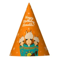 Cute Happy Birthday Boy Alpacas in Teal Serapes Party Hat